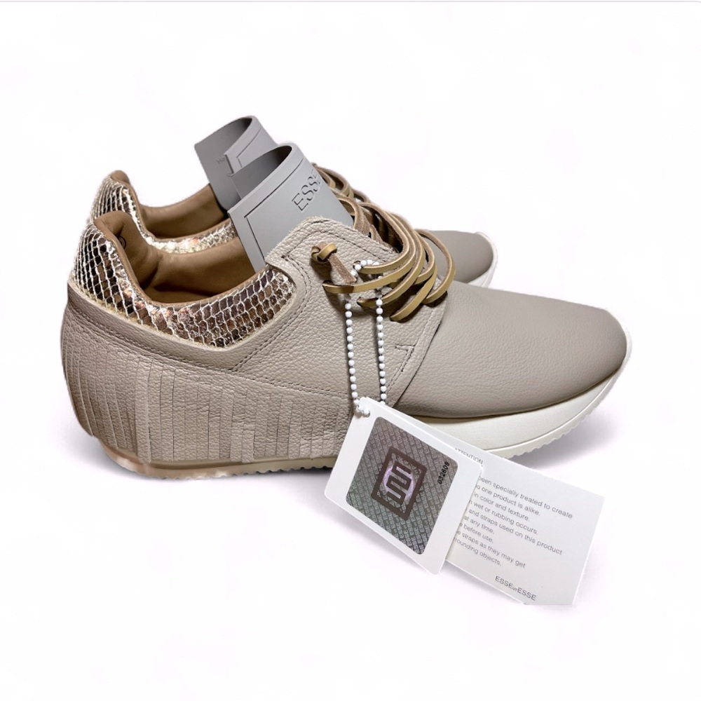 Women's Beige Fringe Leather Sneakers - Casual Chic - Picture 6 of 15